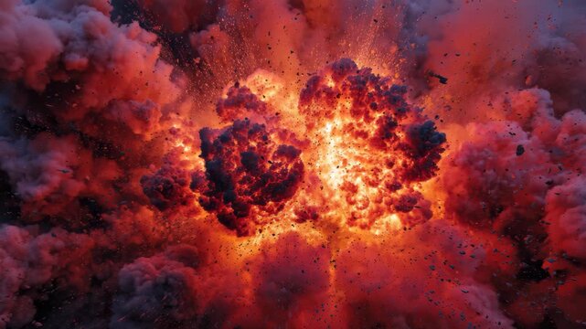 A dramatic explosion erupts with fiery flames, A powerful explosion bursts forth