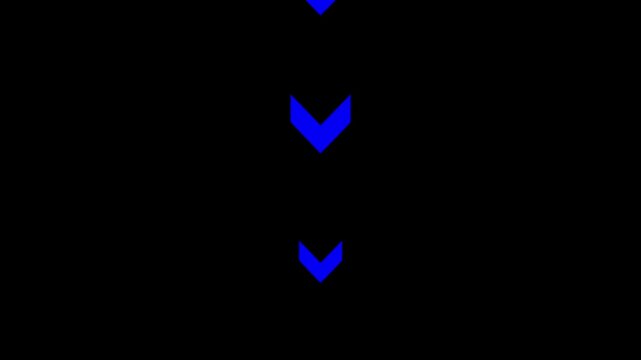 Animation of sweep arrow icon. Blue color down-directional arrow loop animation.
