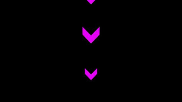 Animation of sweep arrow icon. Purple color down-directional arrow loop animation. Animated arrows for the overlay video layer. arrow icon concept on black background. 4k video