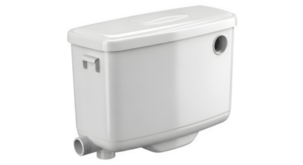 White ceramic toilet cistern tank for bathroom plumbing fixtures isolated on transparent background