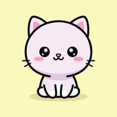 Obraz premium Cute kawaii kitten cartoon character sitting adorable baby cat vector illustration with big eyes