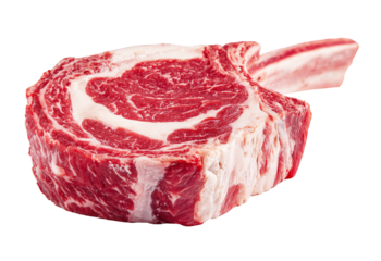 Raw Tomahawk or Ribeye steak on the bone on a transparent background.