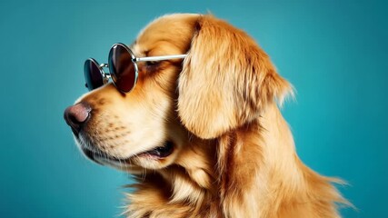 A golden retriever dog wearing sunglasses, A golden retriever wearing stylish sunglasses