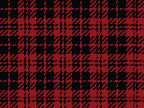 Dark red and black tartan plaid seamless pattern. Classic Scottish plaid check fabric texture background
