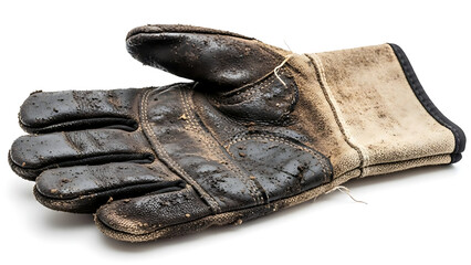 Work glove with dirt and grime, showing signs of heavy use in construction or manual labor