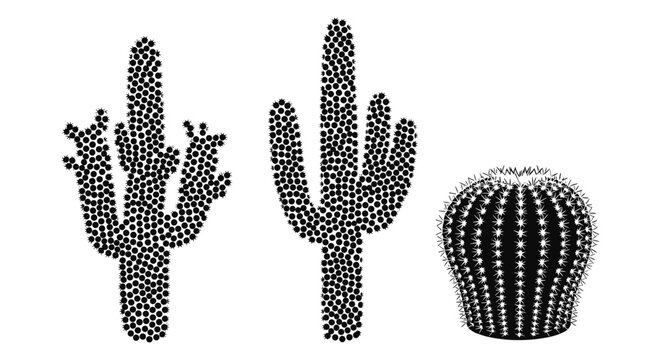 Cactus pattern set with spiky silhouettes and geometric dessins