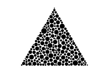 Geometric triangle composed of black circles on white background