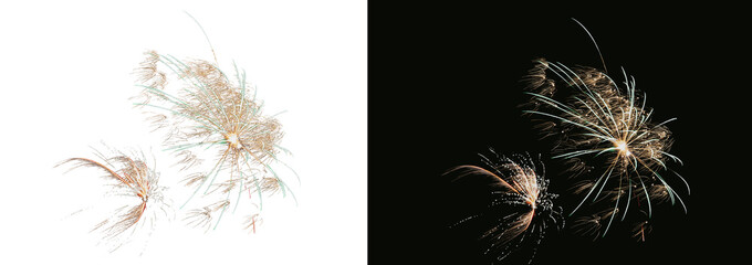  Świąteczne fajerwerki na przezroczystym tle. Sylwester. Nowy rok.