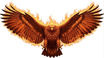 Golden Fire Eagle with Wings Spread on Light Background