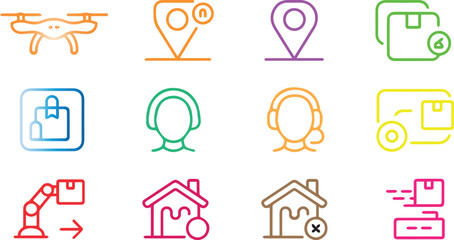Modern Line Icons Set for Technology, Location, Security, Real Estate and Smart Devices