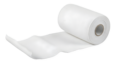 Roll of white nonwoven fabric or disposable medical gauze material isolated on transparent background