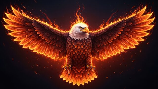 Fire Eagle Standing with Flaming Wings Spread