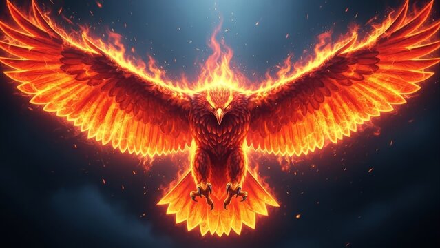 Symmetrical Fire Phoenix with Glowing Wings