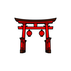 Red Torii Gate with Hanging Lanterns.