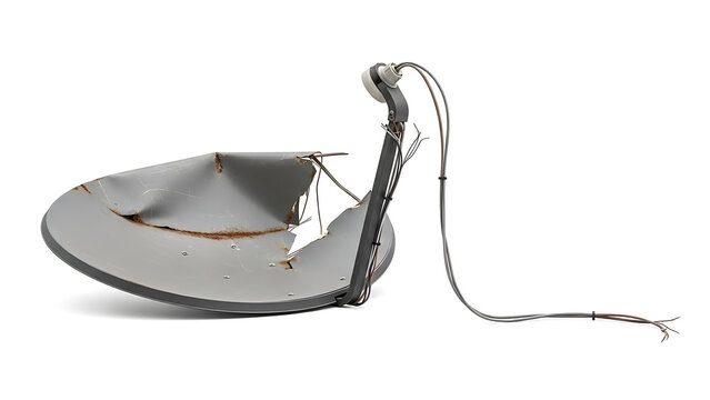 Severely Damaged and Rusting Satellite Dish Illustrating Obsolete Technology