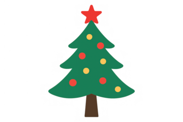 Christmas tree decorating for festive winter holidays, adding cheer and joy with red star and ornaments, transparent background