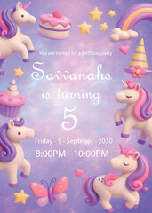 Elegant Unicorn Birthday Party Invitation &ndash; Fantasy Celebration Template
