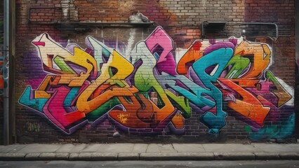 Colorful graffiti on a brick wall