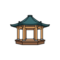Wooden Pavilion with Teal Roof and Open Columns.