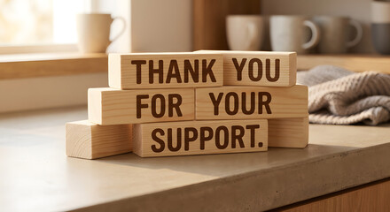 Wooden Blocks with Thank You for Your Support Message in Warm Indoor Setting