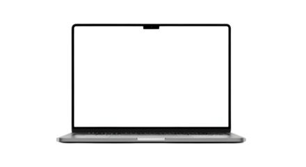 Silver laptop with black bezel isolated on transparent background