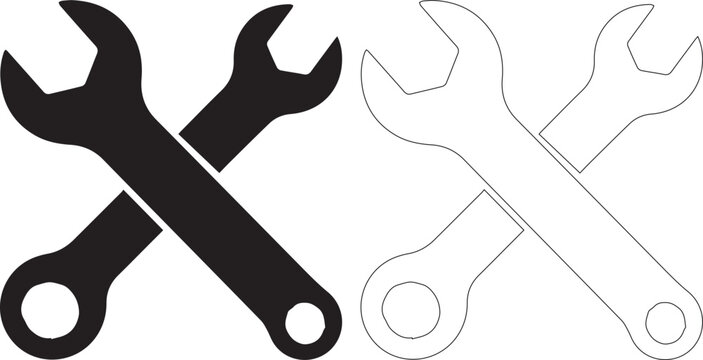 Black and white crossed wrench icons on a for repair designs