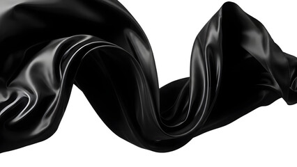 Elegant black silk fabric gracefully swirling in the air