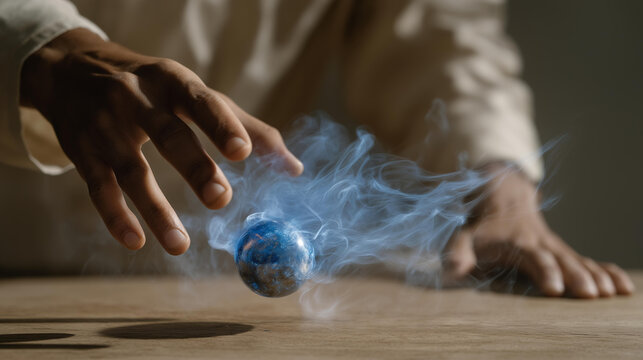 A scientist showcasing frictionless motion by levitating a magnet over a superconducting track, vapor mist swirling around the dramatic zero-resistance phenomenon &mdash; quantum technology, education,
