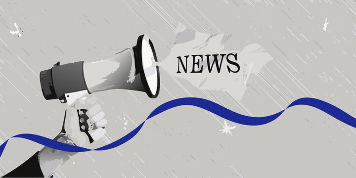 A hand holding a megaphone with the word news displayed prominently