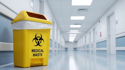 Medical waste bin in hospital hallway infectious biohazard recycle container facility
