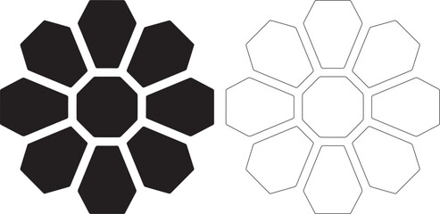 Obraz premium Hexagonal flower shapes in black and outline