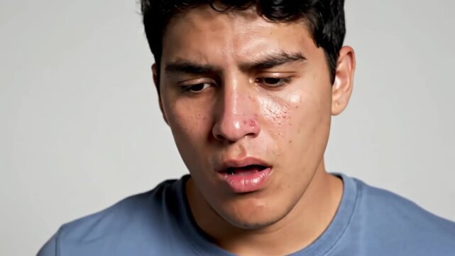 Emotional Young Man Showcasing Tearful and Anxious Expressions in Sequence