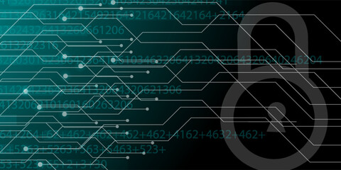 Safety concept, Closed Padlock on digital, cyber security, Blue abstract hi speed internet technology background illustration. key © Sayful