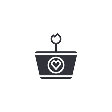 Flower pot with heart icon representing love growth, care, nurturing relationships, emotional development, and romantic symbolism.