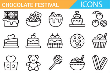 Bakery Sweets and Chocolate Outline Icons Set