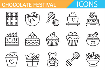 Chocolate and Sweet Treats Line Icons Collection