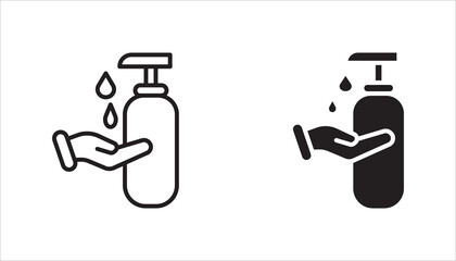 Obraz premium Washing hand with sanitizer liquid soap vector line icon set.