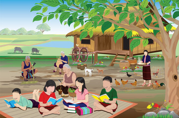 The way of life of villagers in the countryside vector design