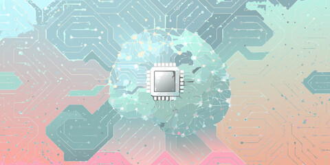 A microchip overlaid on a digital globe with a network connection