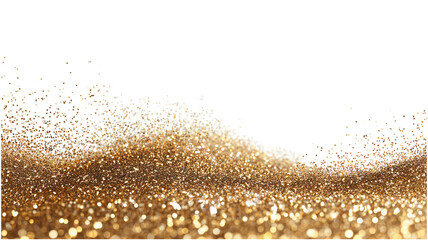 Golden glitter particles scattering and shimmering with bokeh effect, creating a festive and luxurious abstract background.