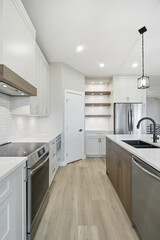 Kitchen with a stainless steel sink and a silver dishwasher