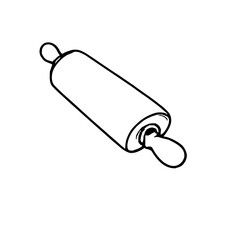 Black line art, simple drawing of a rolling pin, w