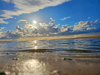 Panoramic view of the Baltic sea shore at sunset, 