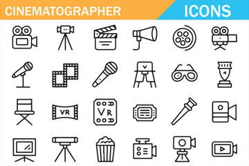 Film Production Equipment Outline Icons for Media Design