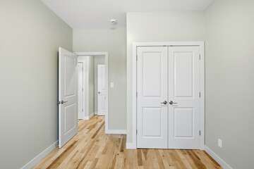 White room with a door leading to another room
