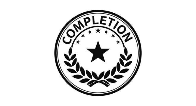 Monochrome completion badge with laurel wreath and star