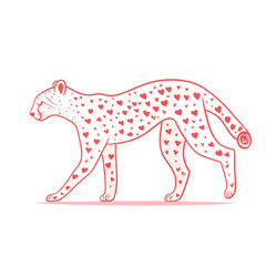 Fototapeta premium Whimsical Red Heart Patterned Cheetah Illustration on Transparent Background