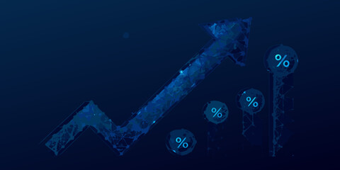 A digital representation of growth showing an upward trend and percentages