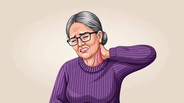 Emotional Elderly Woman Showing Pain and Discomfort in Various Facial Expressions in a Digital