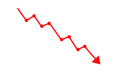 Obraz premium Red downward trend arrow. Declining graph and loss indicator concept. Negative growth symbol for finance business analytics and reports